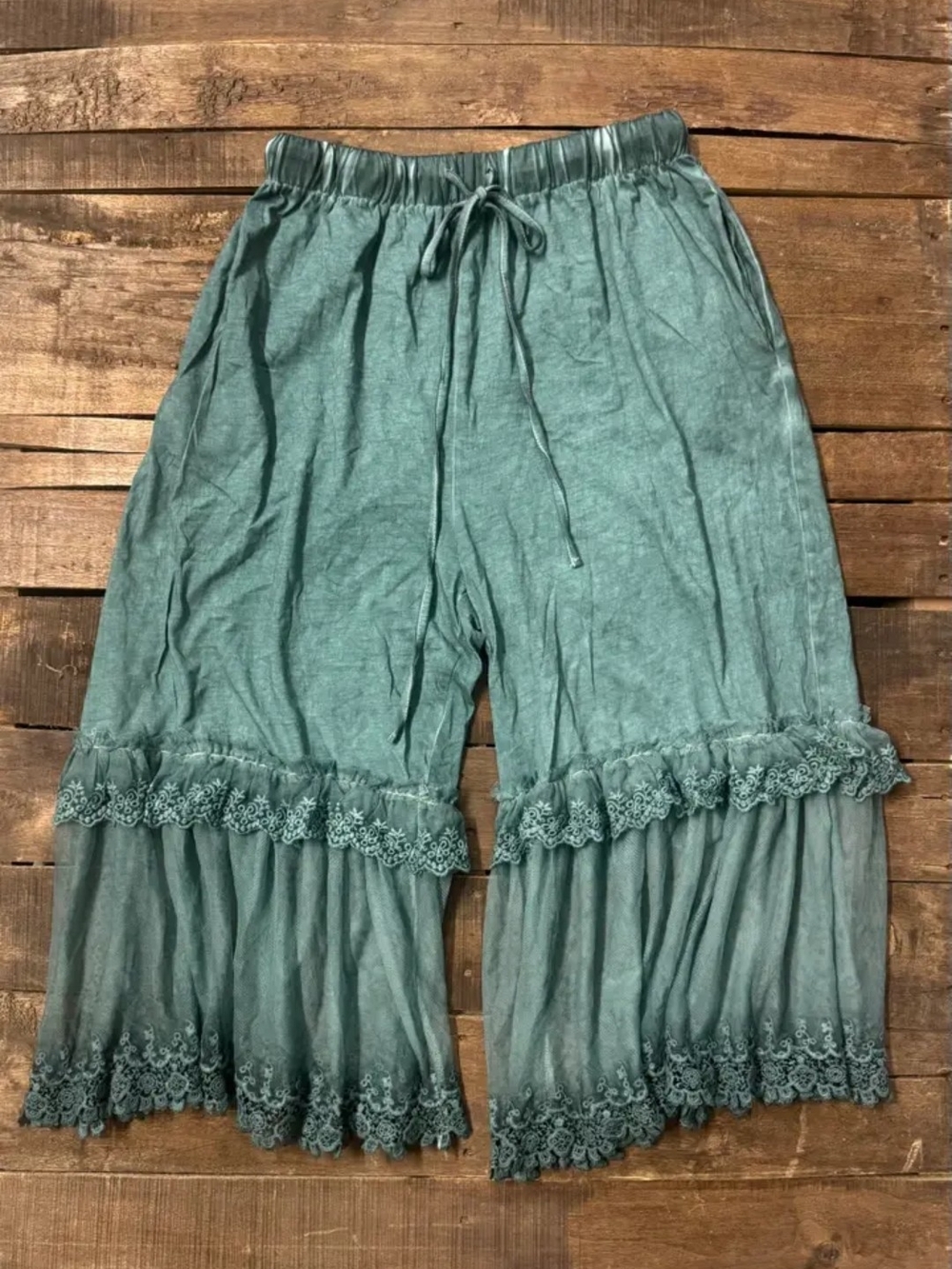 Jaded Gyosy Teal Lace-Trim Ruffle Garden Party  Bloomers 100% Cotton